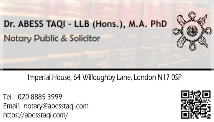 North London Notary Public Dr Abess Taqi